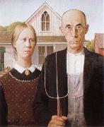 Grant Wood american gothic oil painting on canvas